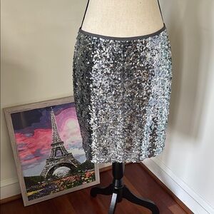 White House Black Market Silver Sequin Mini Pencil Skirt